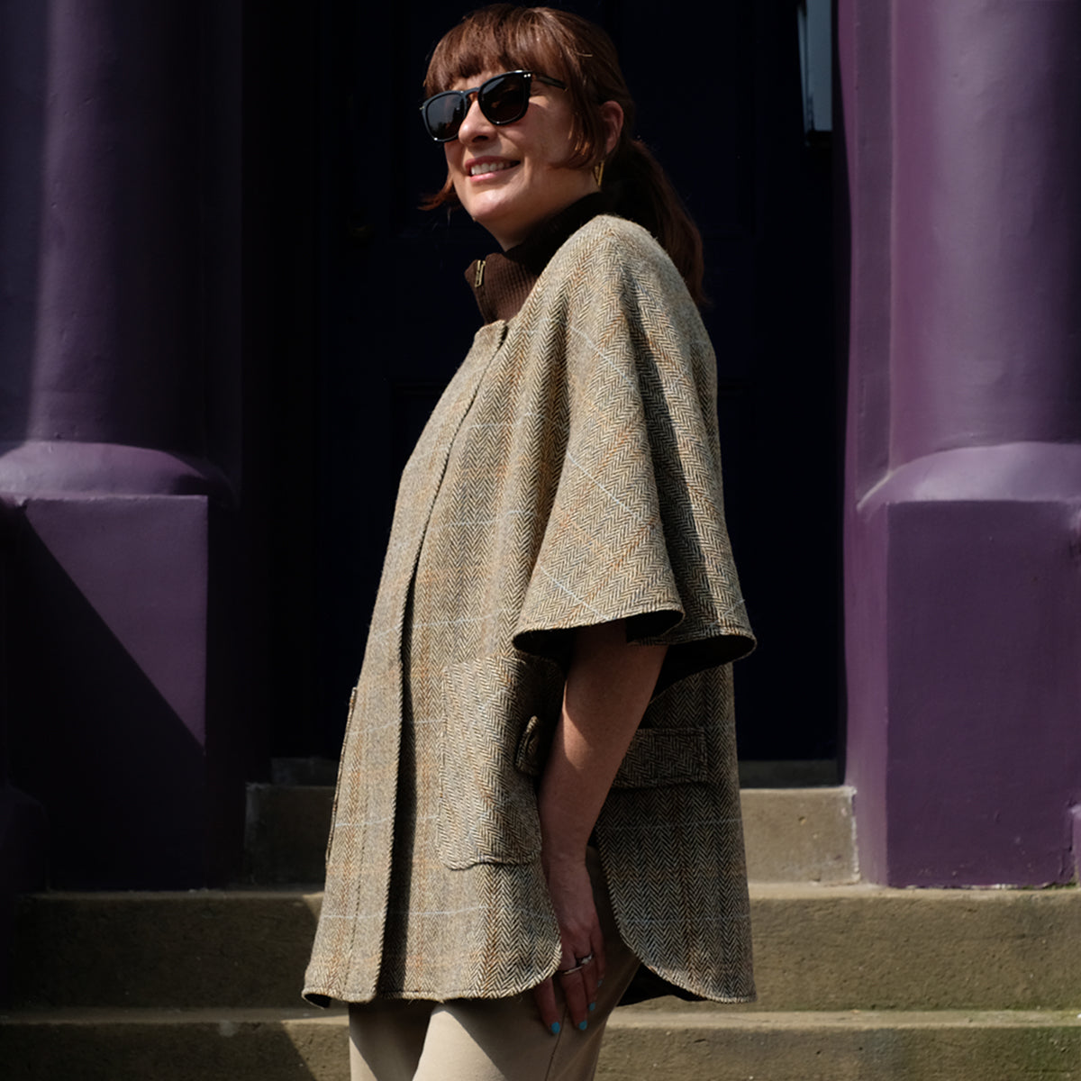 Harris Tweed Zip Cape in Beige Herringbone – Highland Store