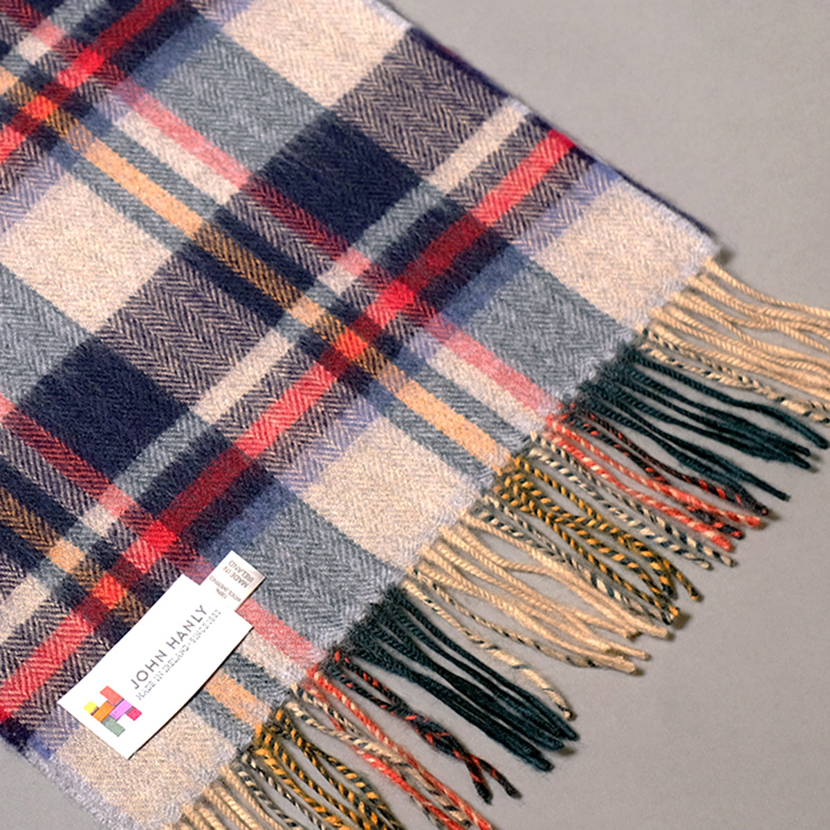 Merino Scarf Wool Scarf Beige Navy and Red Check Highland Store