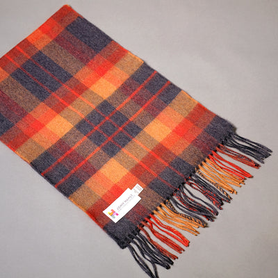 Pure merino wool scarf in orange and grey check