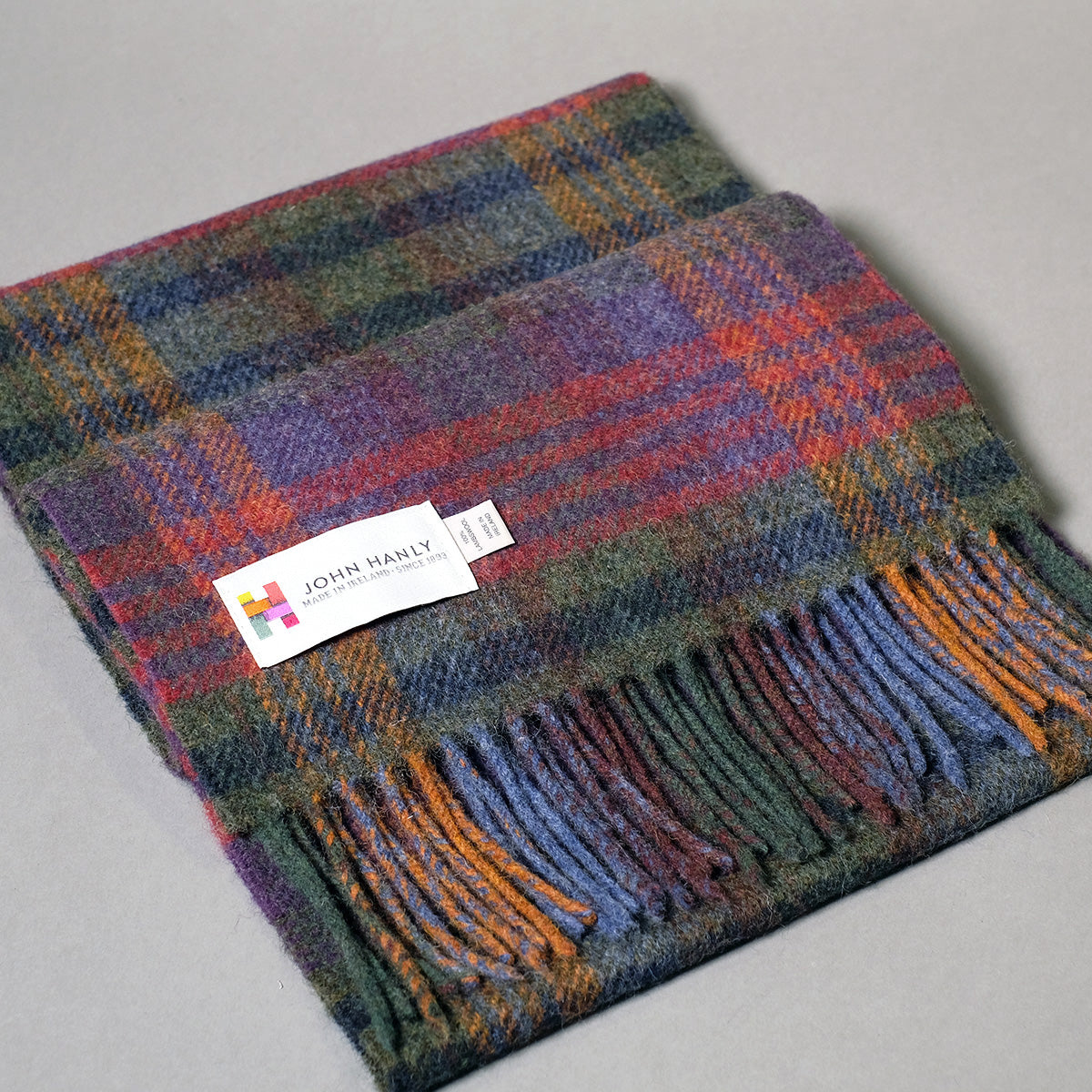 Red / Purple / Gold / Maroon Plaid Irish Wool Scarf by John Hanly —  Highlands Card & Gift