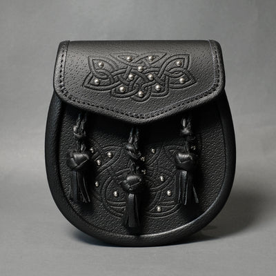 Black Embossed Leather Day Sporran with Celtic Studwork