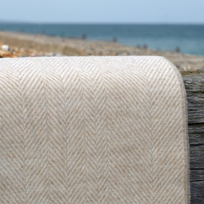 Merino Wool Herringbone Blanket in Beige