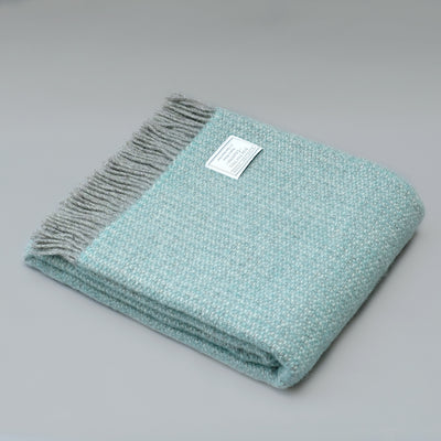 Pure New Wool Blanket in Aqua Blue and Grey