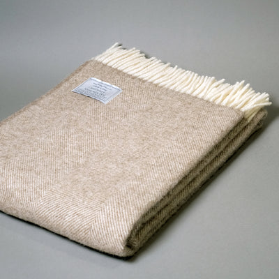 Undyed Pure New Wool Herringbone Blanket in Brown