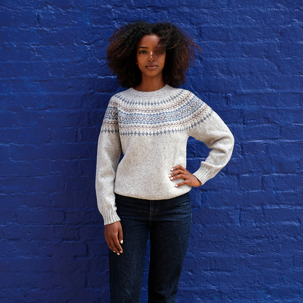 Women s Fair Isle Jumper 100 Merino Wool in Grey Highland Store