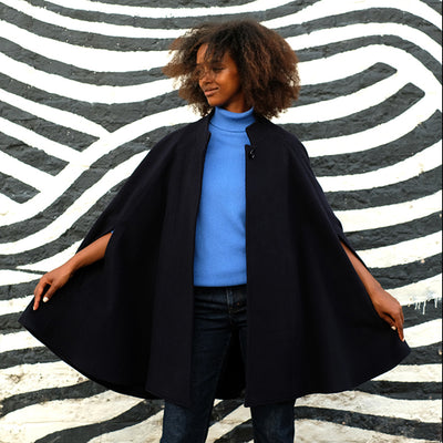 Wool and Cashmere blend Cape in Navy