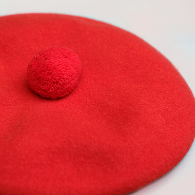Pur Wool Beret Tam In Red