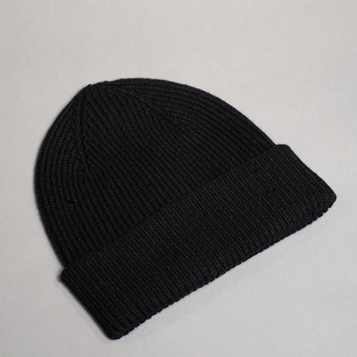 Pure Wool Beanie Hat in Black