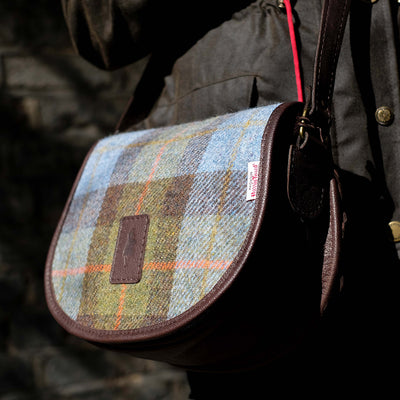 Handmade Cartridge Bag in Hunting Macleod Harris Tweed and Deer Leather