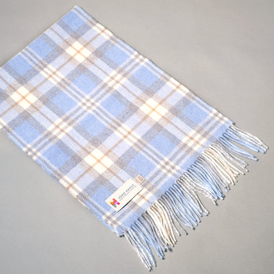 Pure merino wool scarf in baby blue check