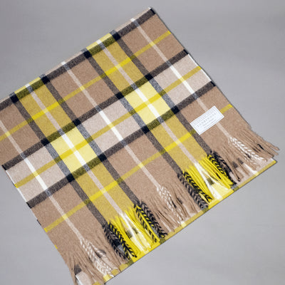 Lambswool Shawl in Camel and Yellow Check