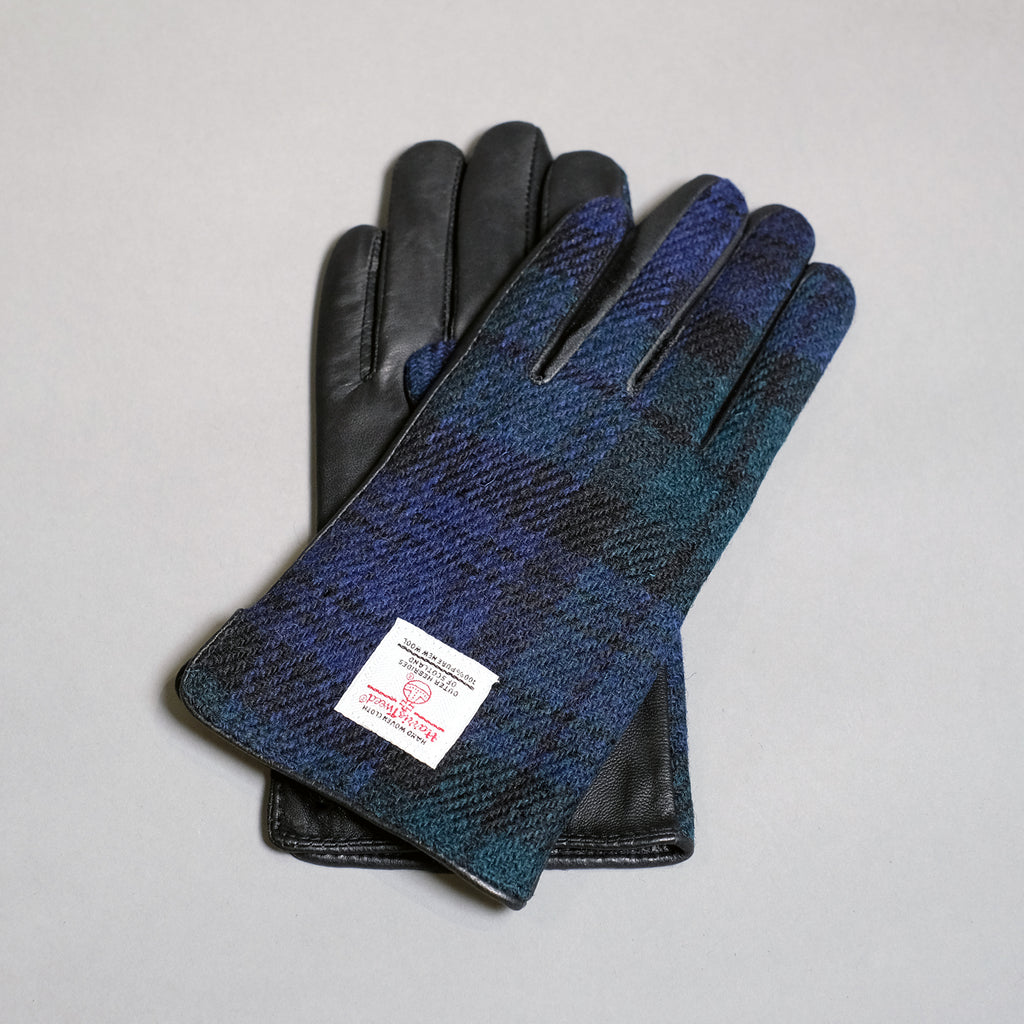 harris tweed handschuhe damen Black Watch Harris Tweed and Black Leather Womens Gloves