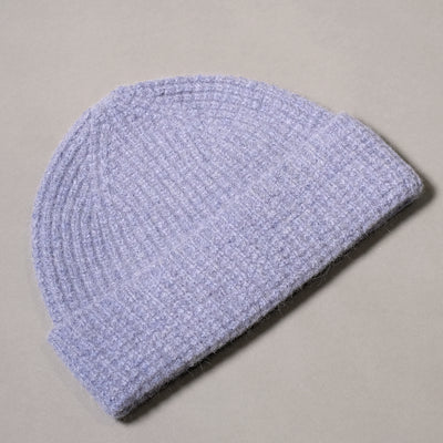 Pure Wool and Angora Beanie Hat in Denim Blue