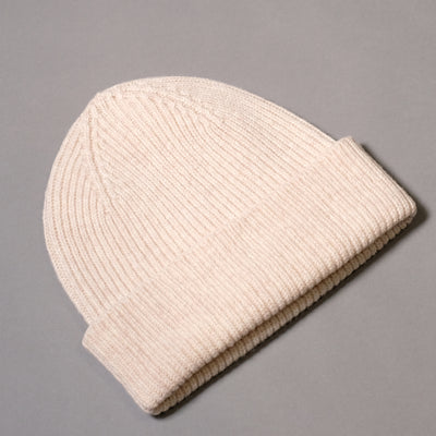 Pure Wool Beanie Hat in Ecru