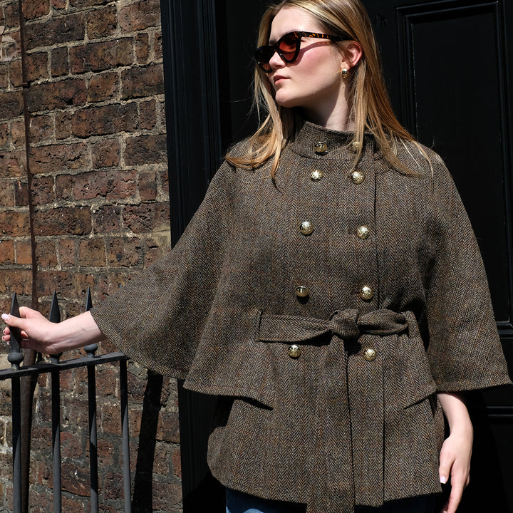 Harris Tweed Cape with golden buttons – Highland Store