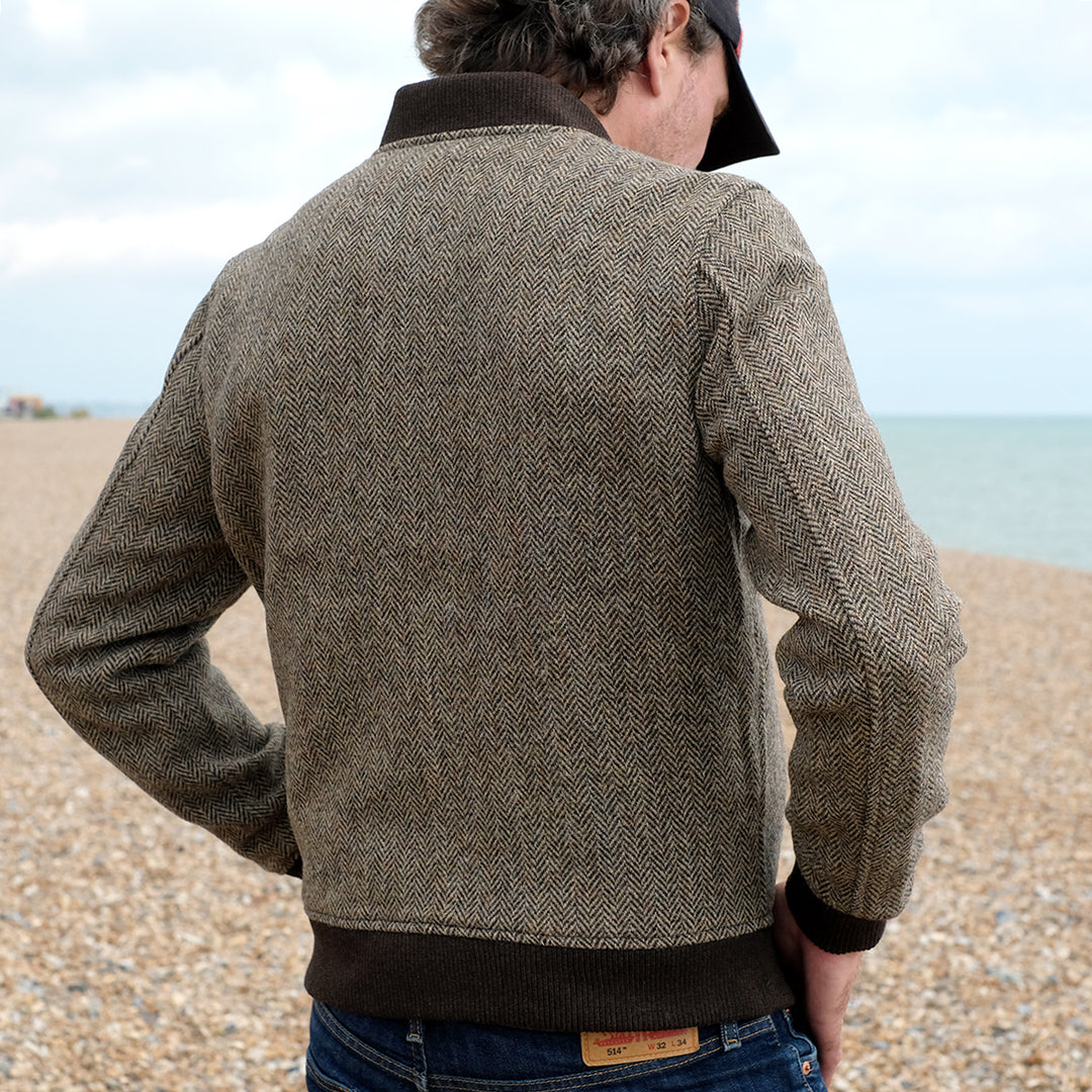 Men's Harris Tweed Bomber Jacket in Brown - Handmade in London