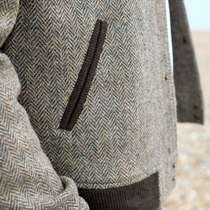 Men's Harris Tweed Bomber Jacket in Brown - Handmade in London