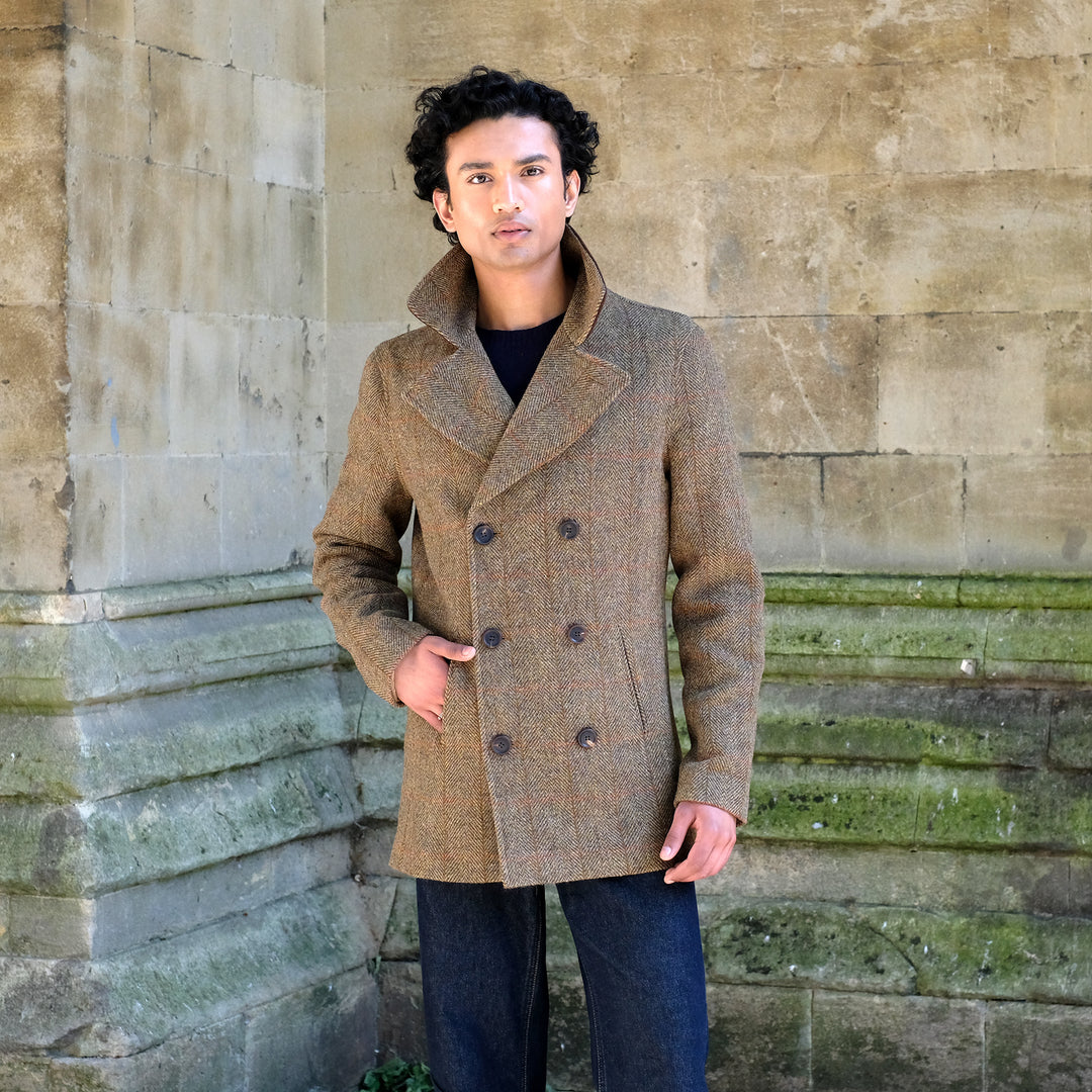 TEIJIN MENS SHOP Harris Tweed ピーコート M Men's Harris Tweed Peacoat Jacket in Grey - Handmade in London