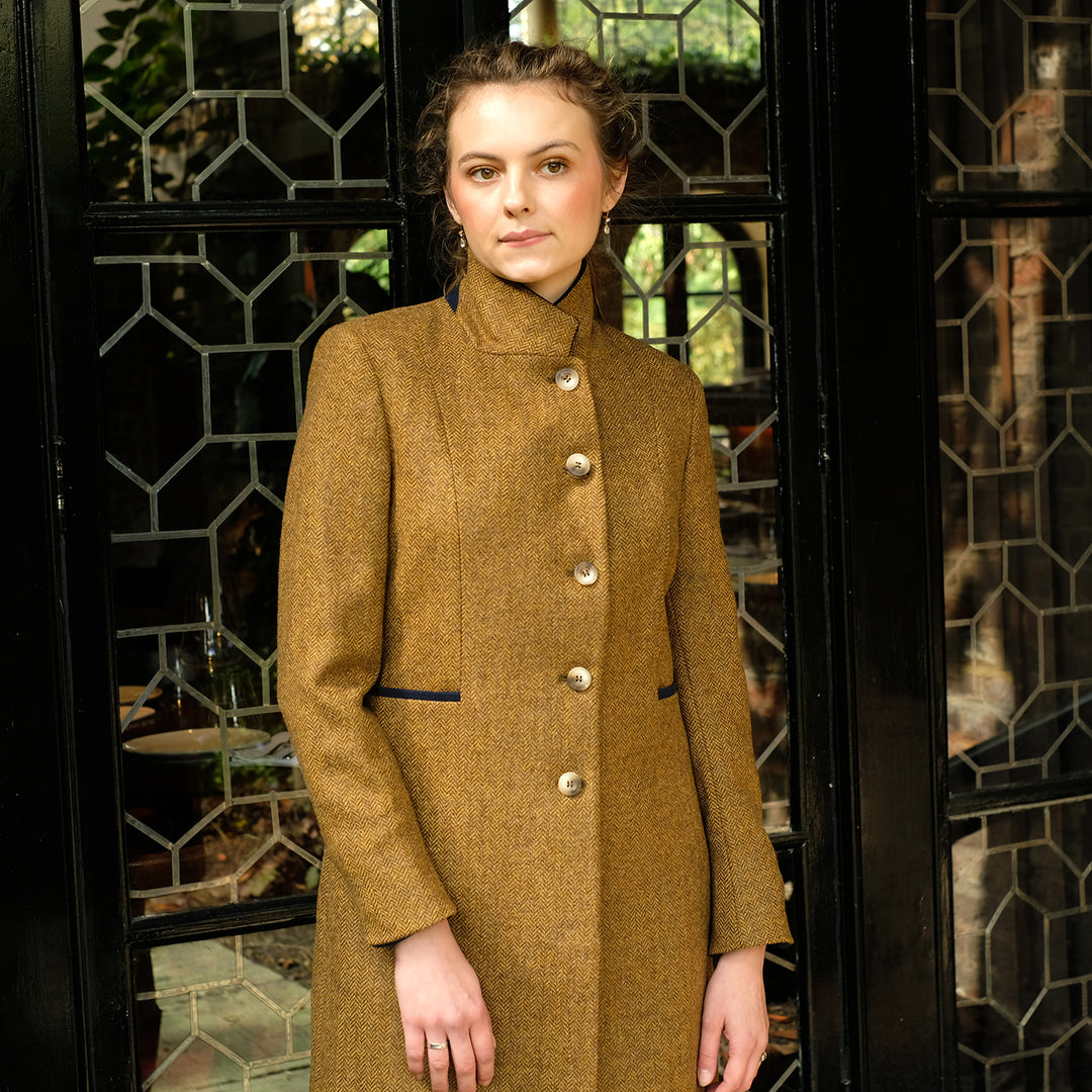 Fitted Tweed Coat in Mustard Herringbone – Highland Store