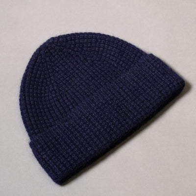 Pure Wool and Angora Beanie Hat in Navy