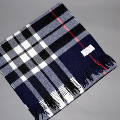 Lambswool Shawl in Navy White and Red Check
