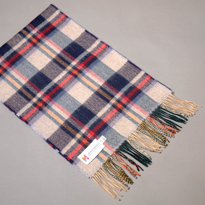 Pure merino wool scarf in beige navy and red check