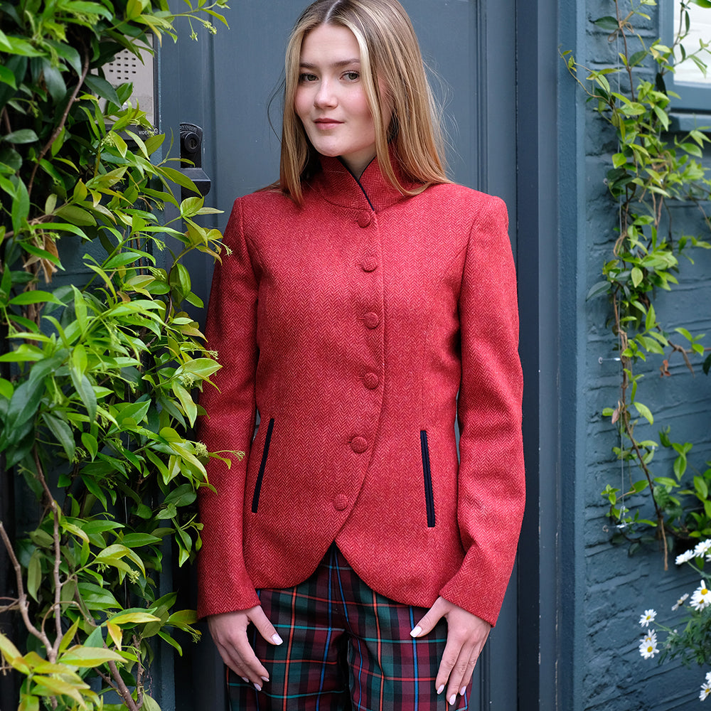 Tweed Riding Jacket in Red Herringbone - Main Image