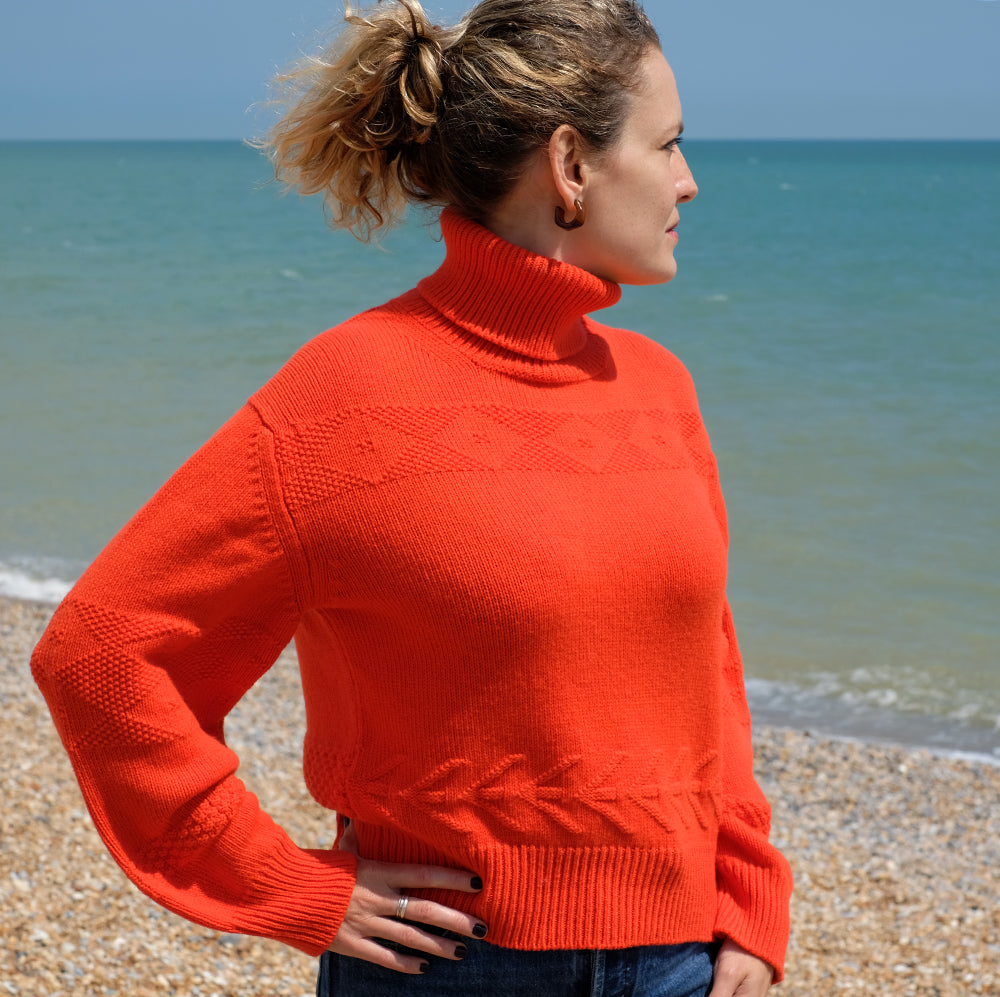 Pure Wool Polo neck jumper in Orange