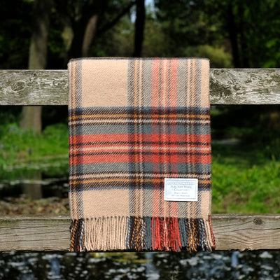 Pure Wool Scottish Blanket Throw in Antique Dress Stewart Tartan