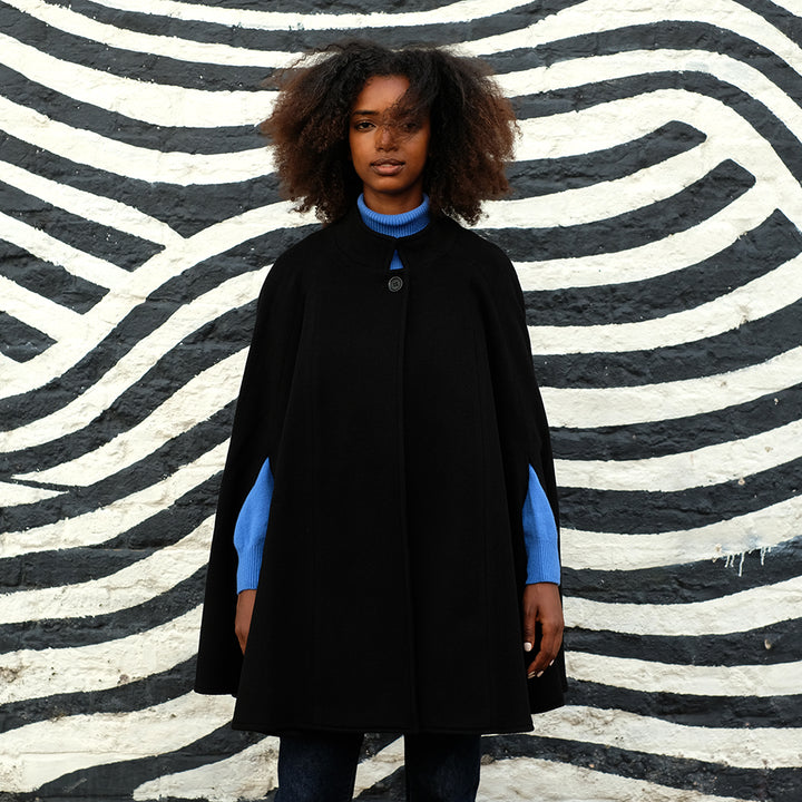 nalaナラ Wool cape coat ポンチョ コート BLACK 黒