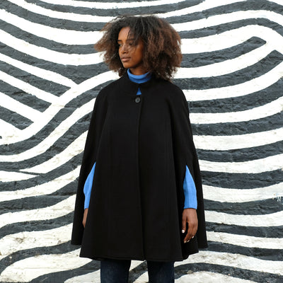 Wool and Cashmere blend Cape in Black