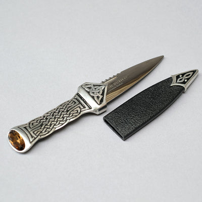 Sgian Dubh with Pewter Celtic Design Handle & Amber Stone