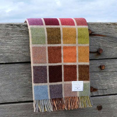 Merino Wool Blankets in multicoloured tile pattern