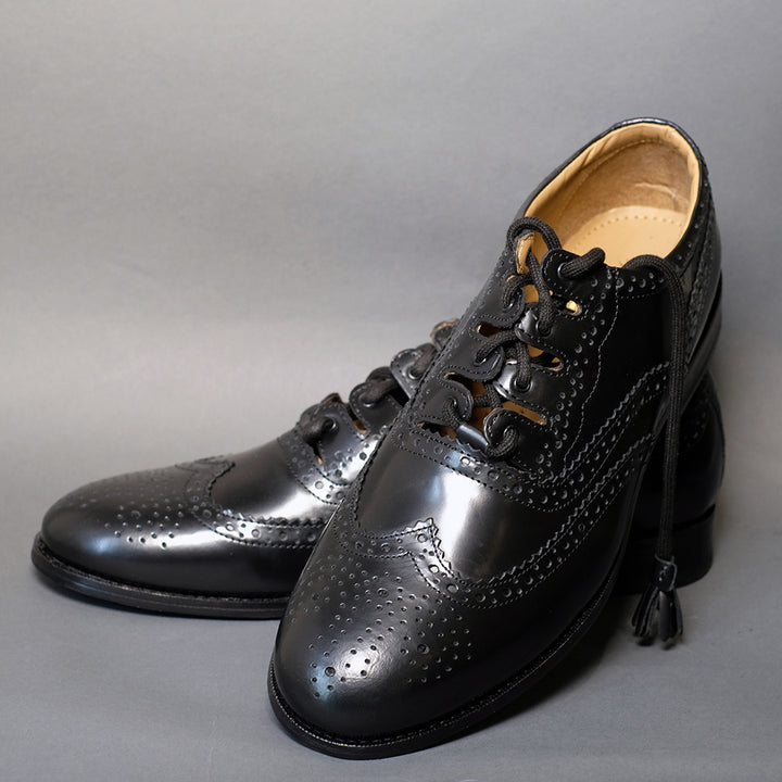 Black Leather Ghillie Brogues - Scottish Leather Shoes 