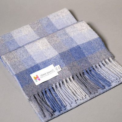 Pure Wool Scarf in Light Blue and Grey