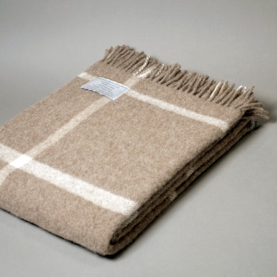 Undyed Pure New Wool Windowpane Blanket in Brown and Cream