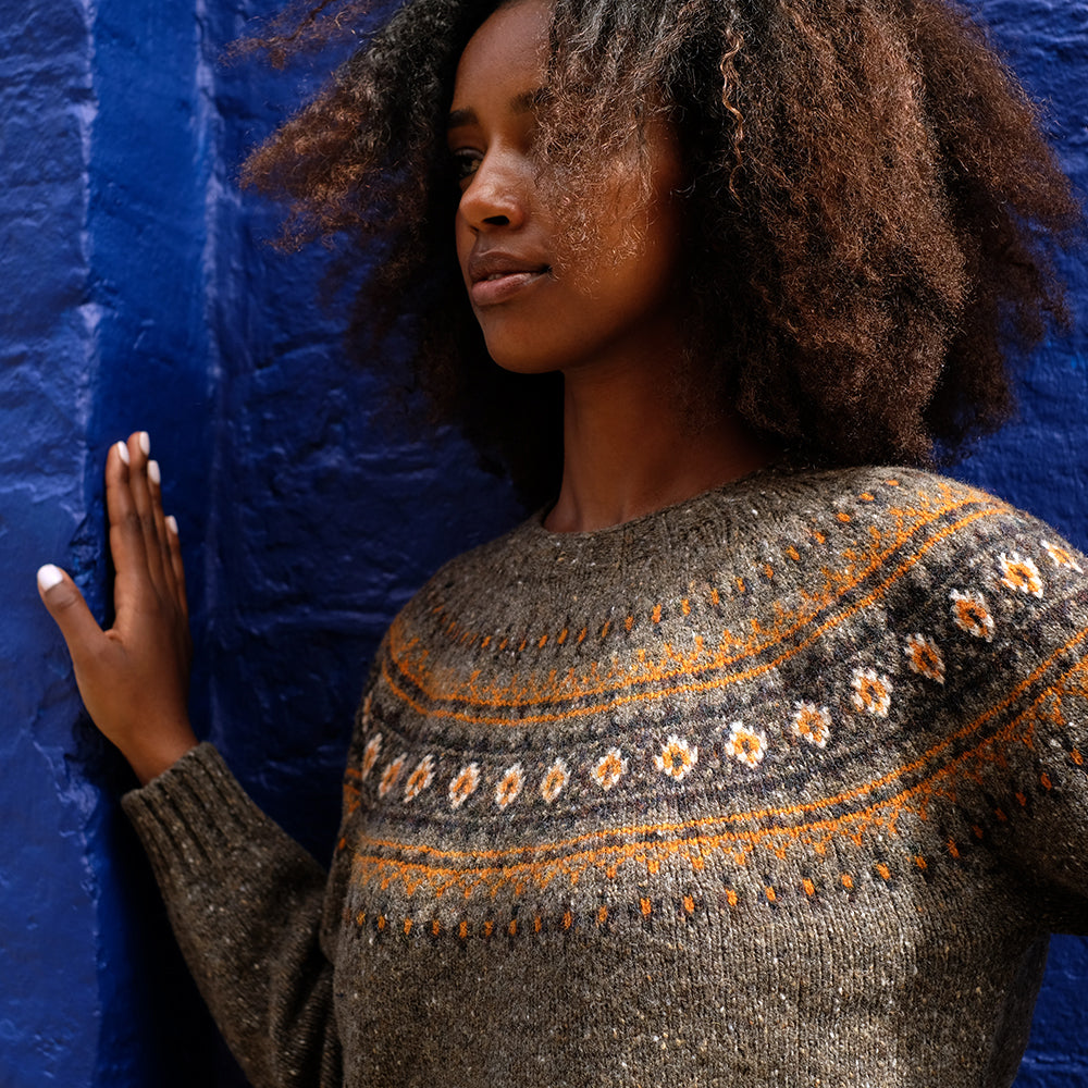 Pure wool fair isle jumper in brown - Main Image