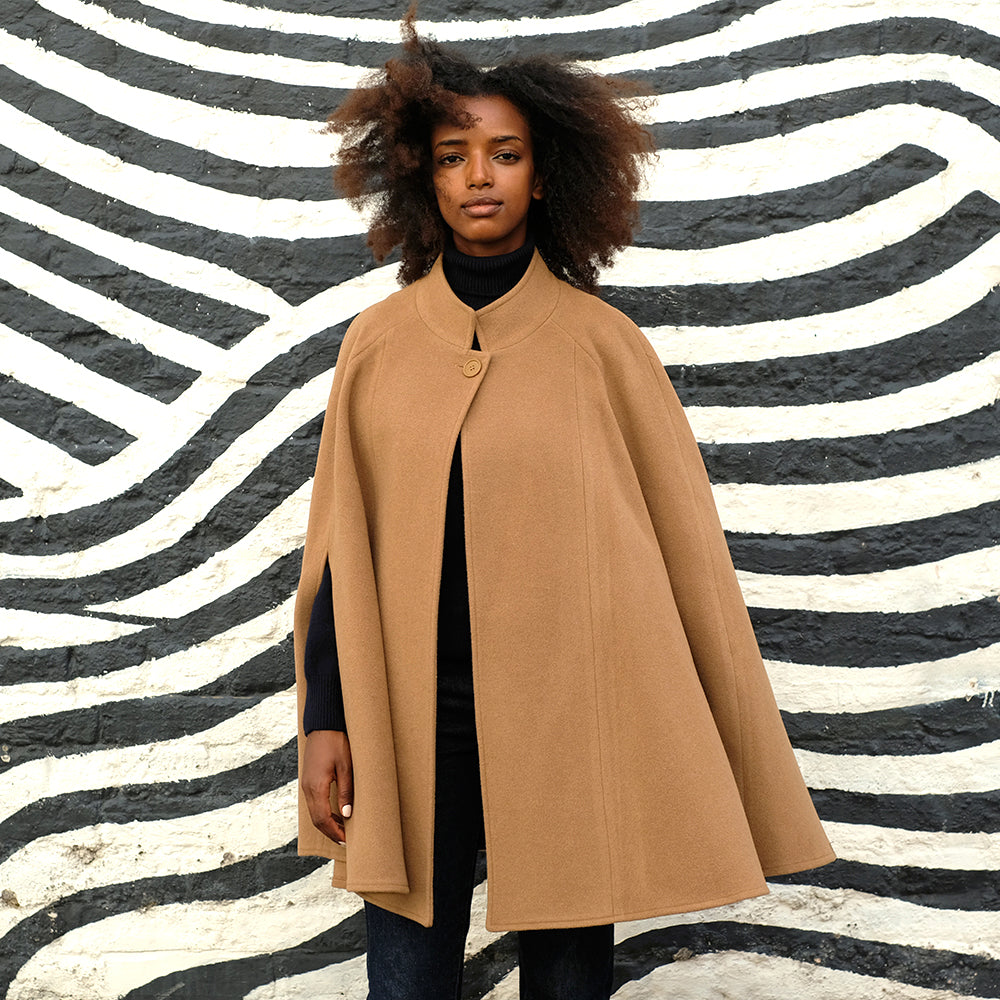 Wool and Cashmere Cape Poncho in Camel – Highland Store