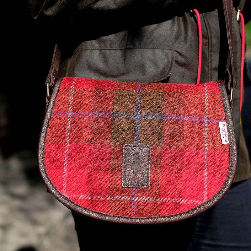 Red Check Harris Tweed Cartridge Bag