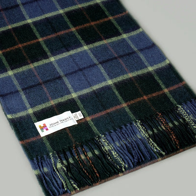 Pure merino wool scarf in dark green and navy check
