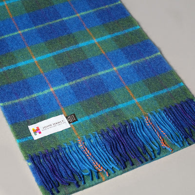 Pure merino wool scarf in green, blue & turquoise check