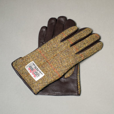 Green Harris Tweed and Brown Leather Womens Gloves
