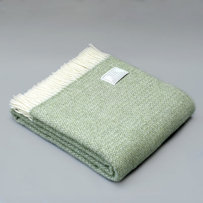 Pure New Wool Blanket in Green Ecru and Grey