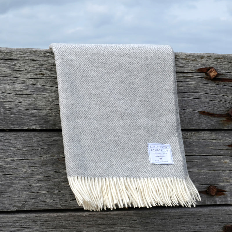 Merino Wool Herringbone Blanket in Grey - Main Image