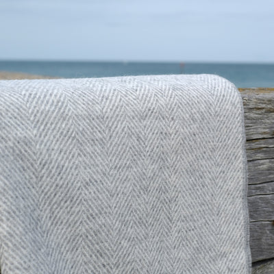 Merino Wool Herringbone Blanket in Grey