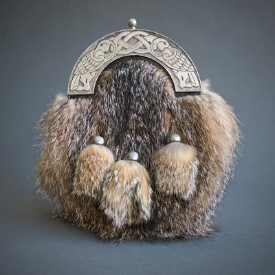 Grey Fox Fur Dress Sporran with Antique Celtic Cantle