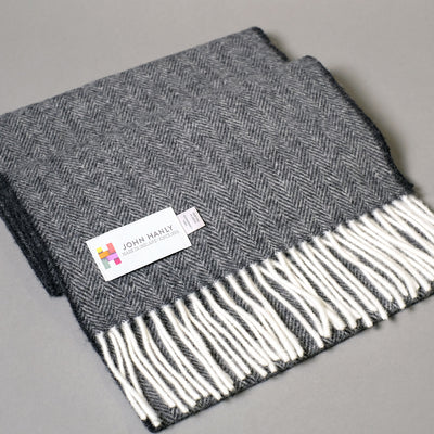 Pure Wool Scarf in Grey Herringbone
