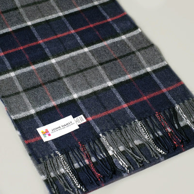 Pure merino wool scarf in dark navy and grey check