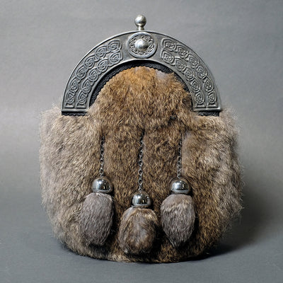 Grey Rabbit Fur Dress Sporran with Antique Celtic Cantle