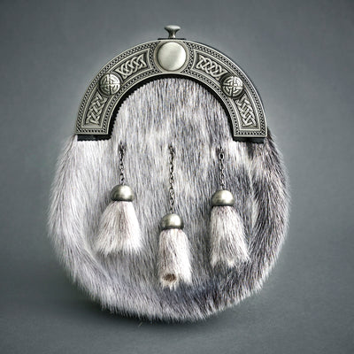 Grey Seal Fur Dress Sporran with Antique Celtic Cantle